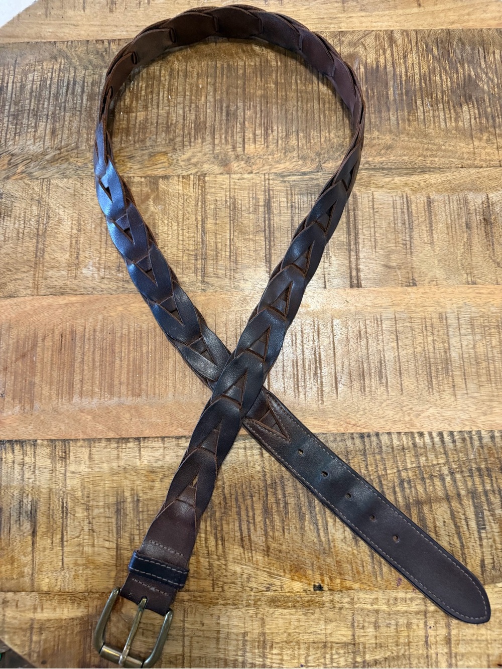 Men’s Vintage Woven Dark Brown Leather Belt Size 40”